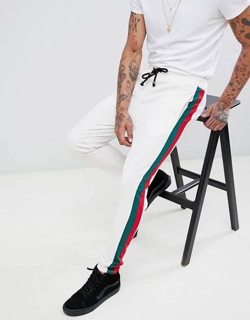 Criminal Damage skinny joggers in white with red side stripe | ASOS UK