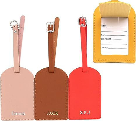 Luggage Tags Personalized PU Leather Name Trave Tags for Suitcase Baggage Handbag Backpacks Bags ... | Amazon (US)