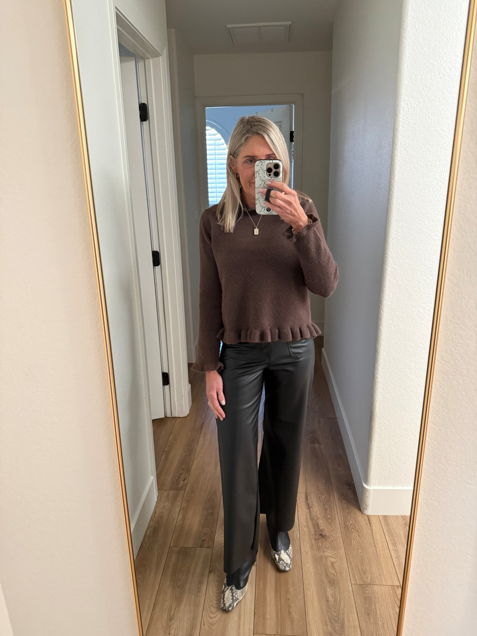 Date night outfit. Winter outfits for women. Affordable outfit. Zara sweater. Zara faux leather pants. Both run true to size.

#LTKootd #LTKOver40 #LTKgrwm