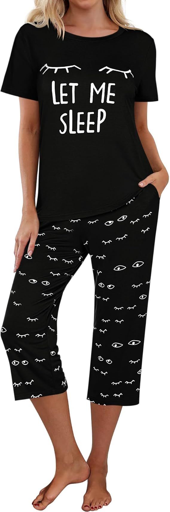 Ekouaer Women Pajamas Set Short Sleeve Summer Lounge Sets Sleepwear Tops with Capri Pants Two Pie... | Amazon (US)