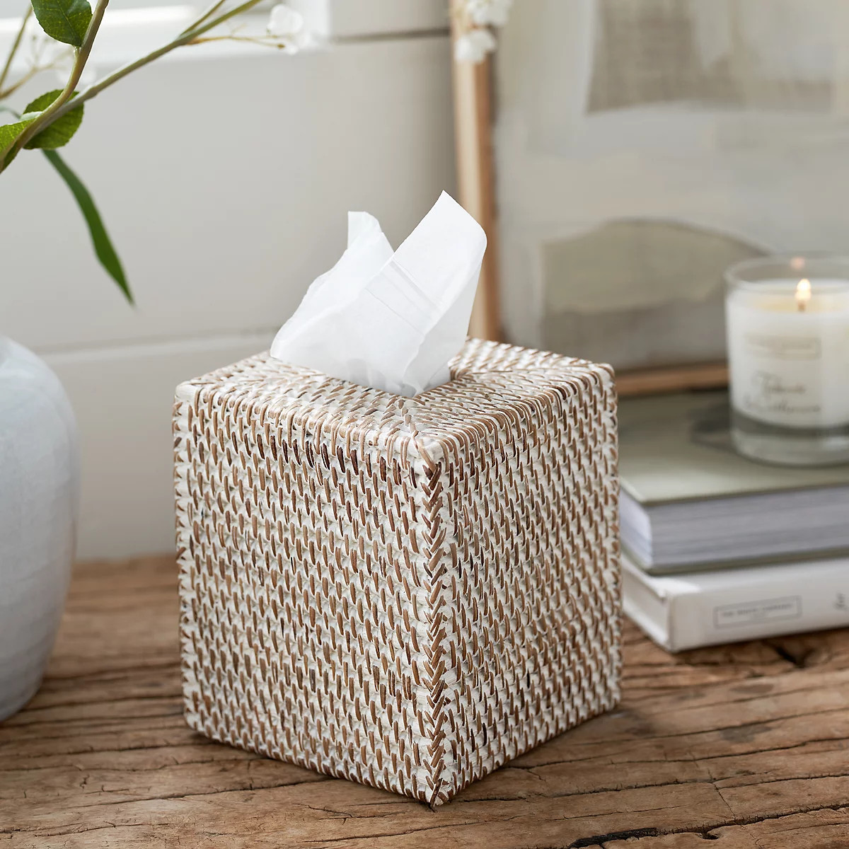 Whitewashed Rattan Tissue Box Cover | The White Company UK & ROW