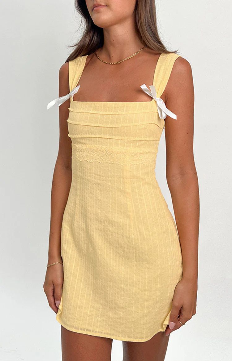 Taylor Yellow Tie Back Mini Dress | Beginning Boutique (US)