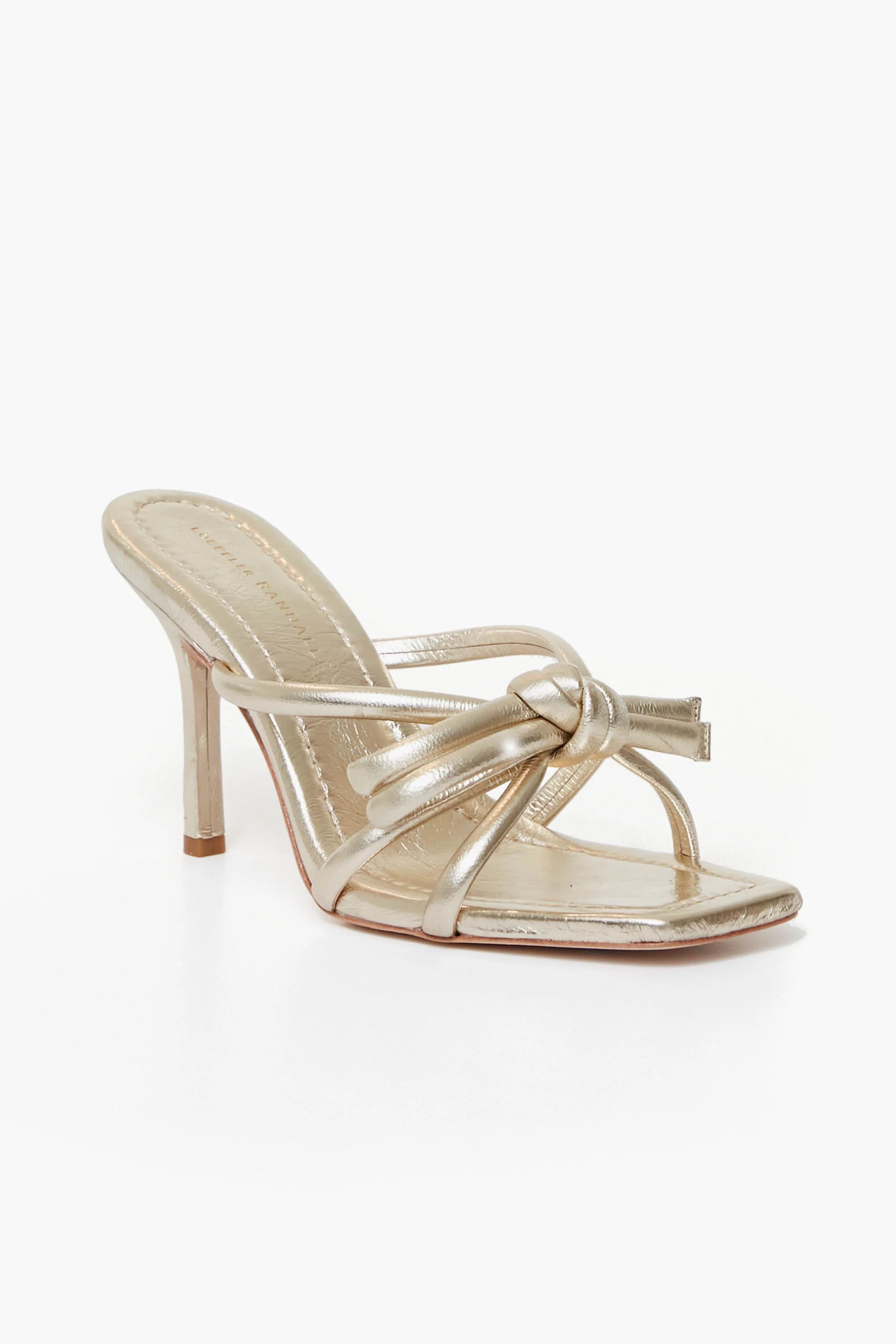 Champagne Margi Leather Bow Heeled Sandals | Tuckernuck (US)