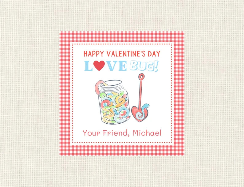 Valentine Class Tags or Stickers Worm and Fuzzy, love bug, Watercolor, Printed / Set of 25 | Etsy (US)