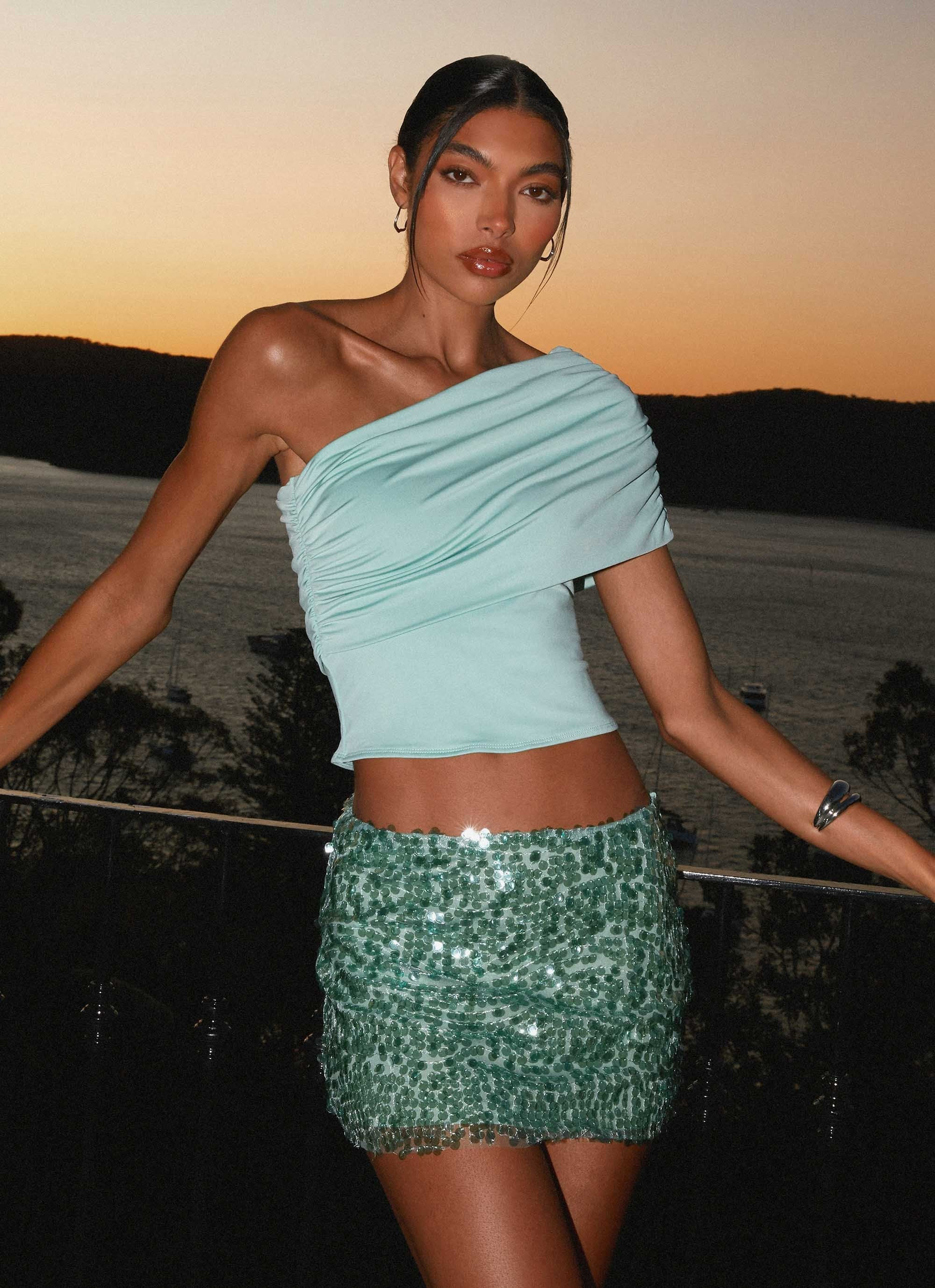 Made For You Low Rise Sequin Mini Skirt - Mint | Peppermayo (Global)
