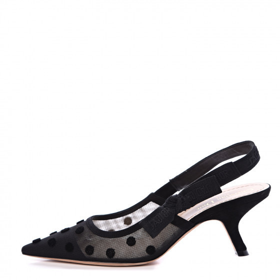 CHRISTIAN DIOR Suede Calfskin Grosgrain Dotted Sling-Back Ballet Pumps 38.5 Black | Fashionphile