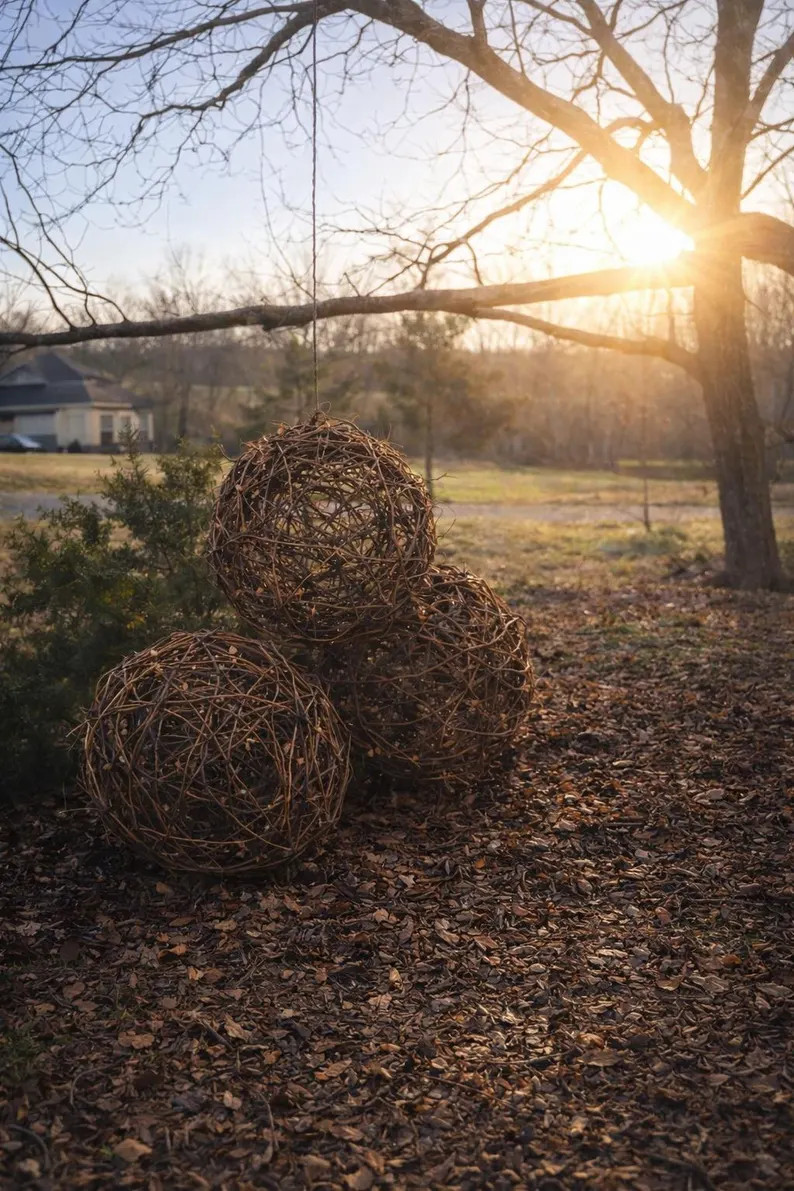 Handwoven Grapevine Orb \u2013 Rustic Garden Decor, Indoor/Outdoor Spaces (With Light being an op... | Etsy (Global)