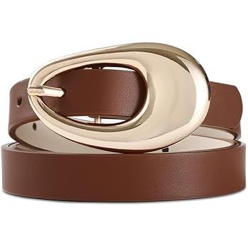 Genuine Leather Belt for Women Brown Leather With Smooth Oval Gold Metal Buckle Luxury Casual Fas... | Amazon (US)