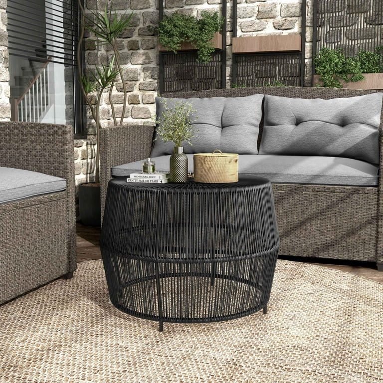 Furniture of America Tej Round Metal and Rattan Black Coffee Table | Walmart (US)