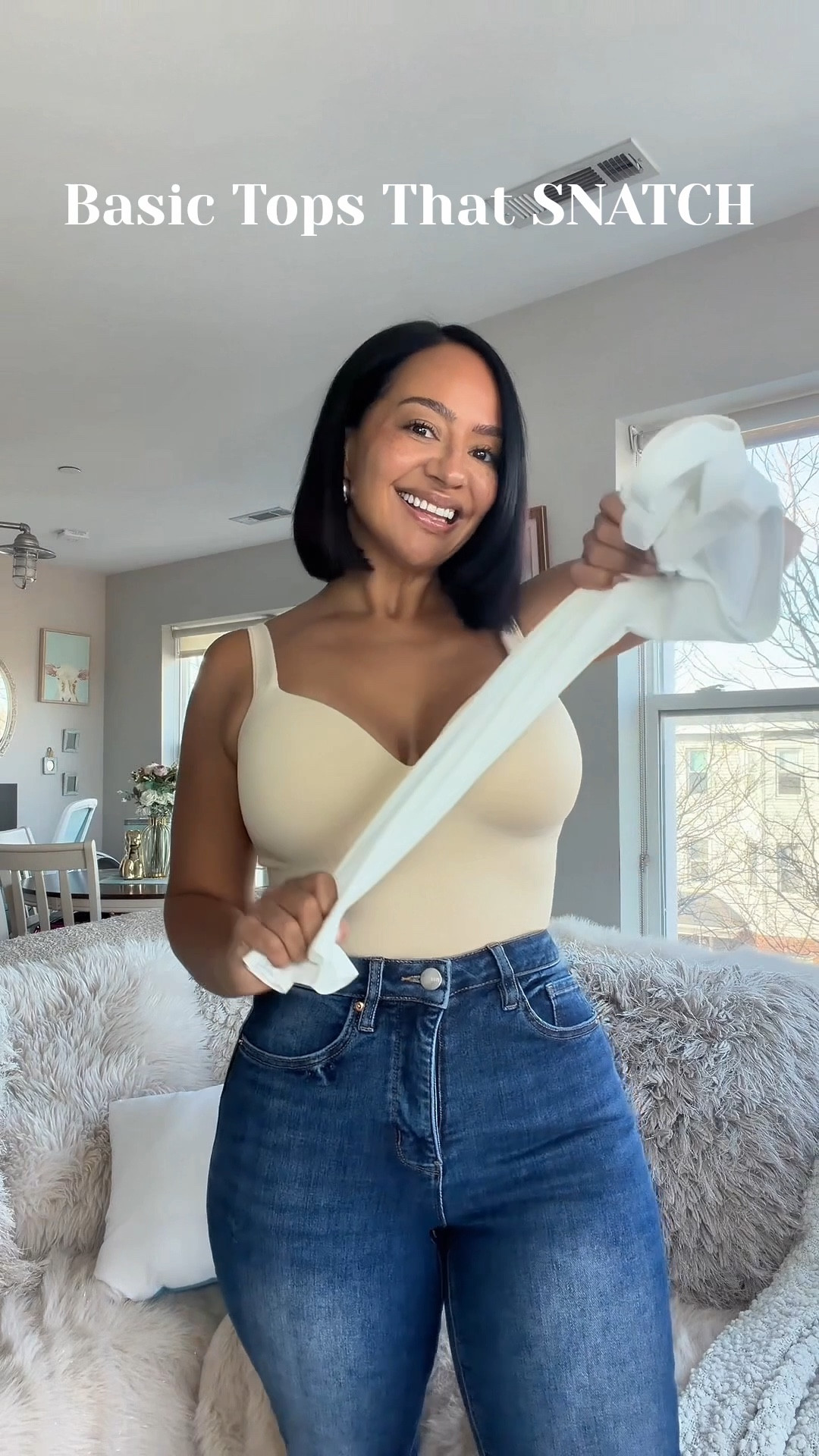 Don’t know where to buy basic tops? Basic tops that also SNATCH AND SUPPORT 🫶🏽

32DD
27” Waist 
42” Hip
Wearing a Small 

#LTKPetite #LTKOver40 #LTKootd