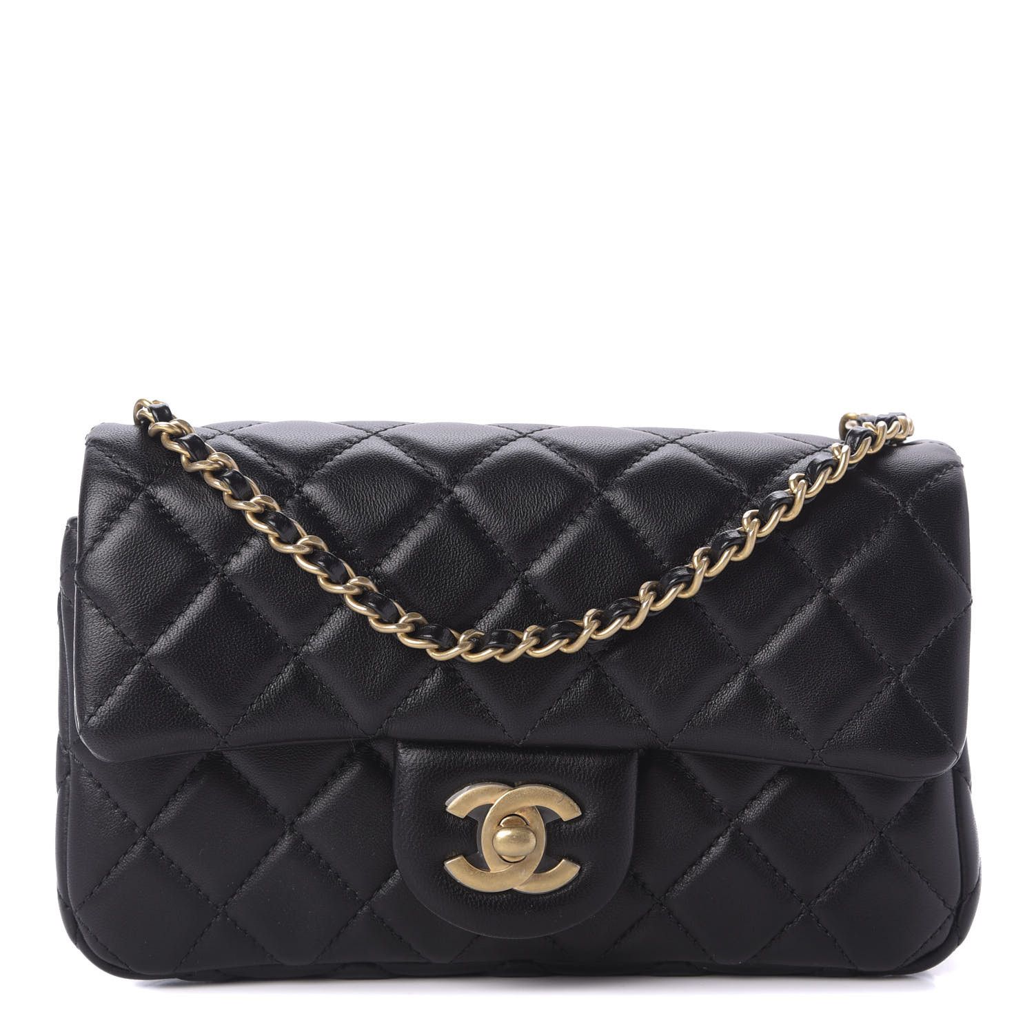 Lambskin Quilted CC Pearl Crush Mini Rectangular Flap Black | Fashionphile