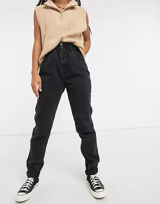 New Look paperbag waist jeans in black | ASOS | ASOS (Global)