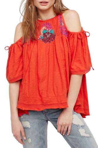 Details about   NWT Free People Fast Times Cold Shoulder Kni Cotton Top Blouse Red Size Small S | eBay US