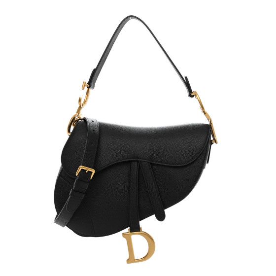 Grained Calfskin Saddle Bag With Strap Black | FASHIONPHILE (US)