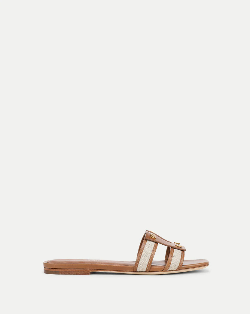Via Slide Sandal in Brown & Canvas Honey/Natural | Veronica Beard | Veronica Beard