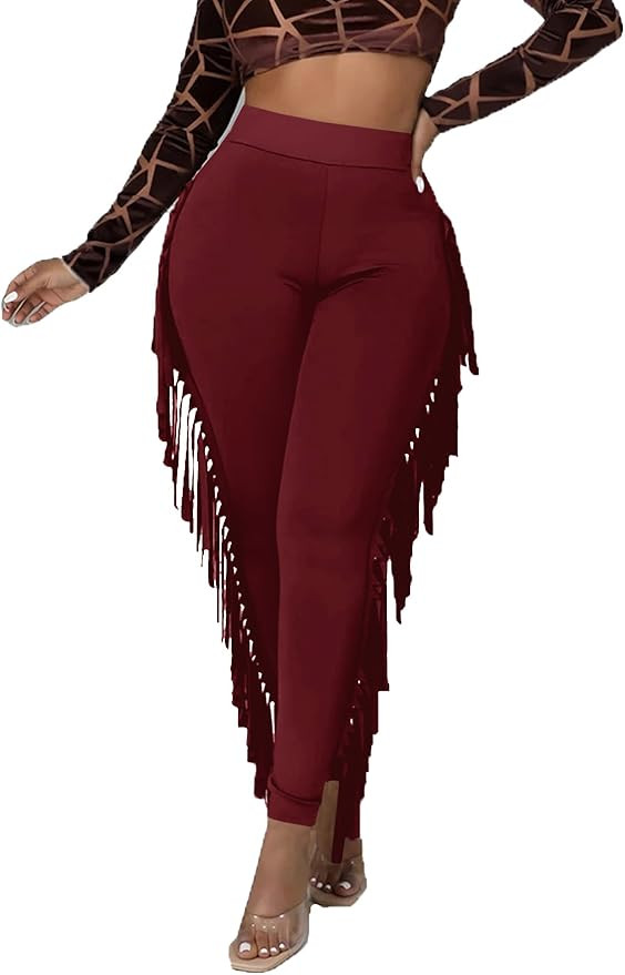 LYANER Women's High Waist Fringe Jogger Sweatpants Tassels Side Bodycon Pants | Amazon (US)