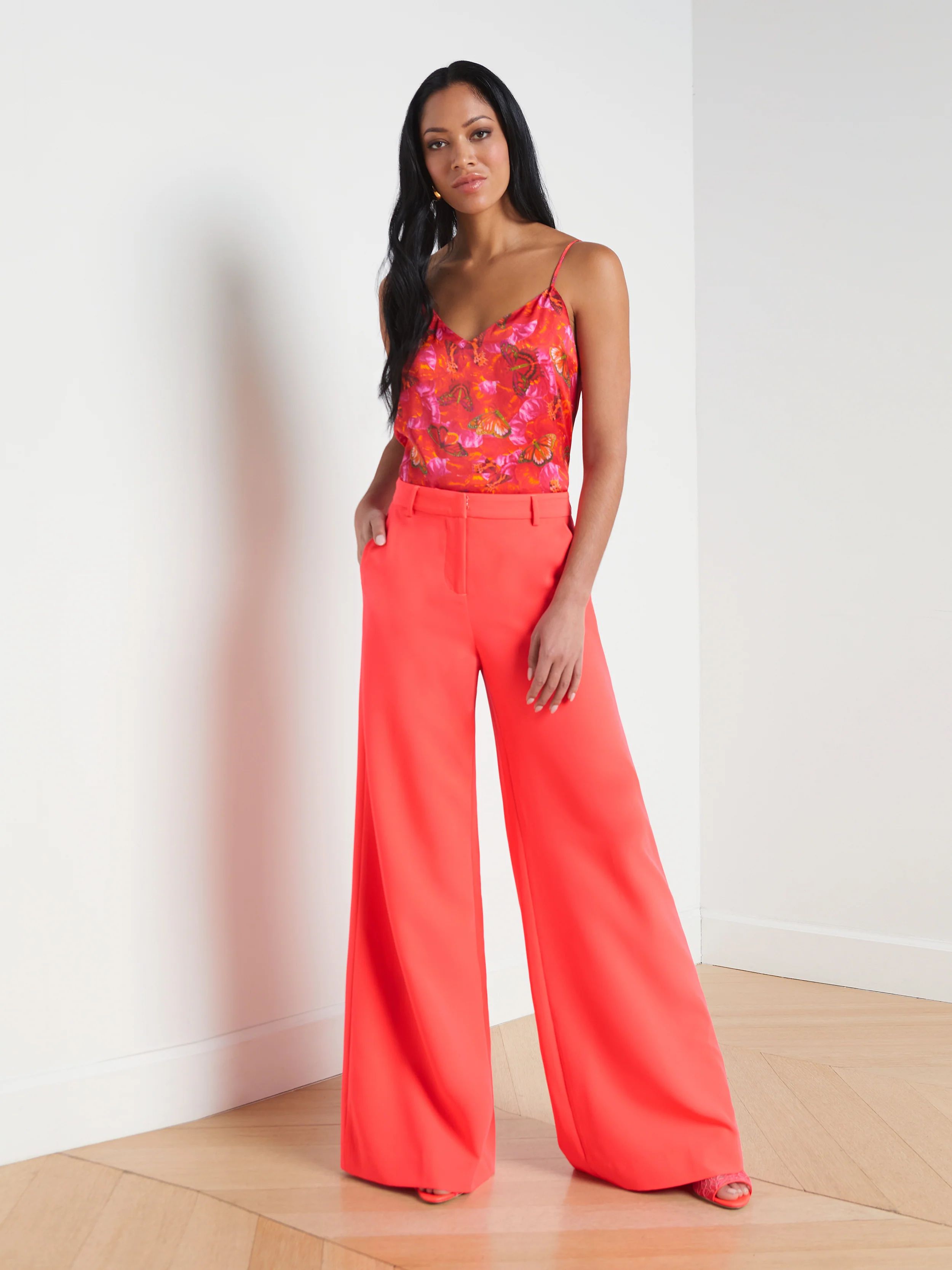 L'AGENCE - Pilar Wide-Leg Pant in Neon Coral | L'Agence