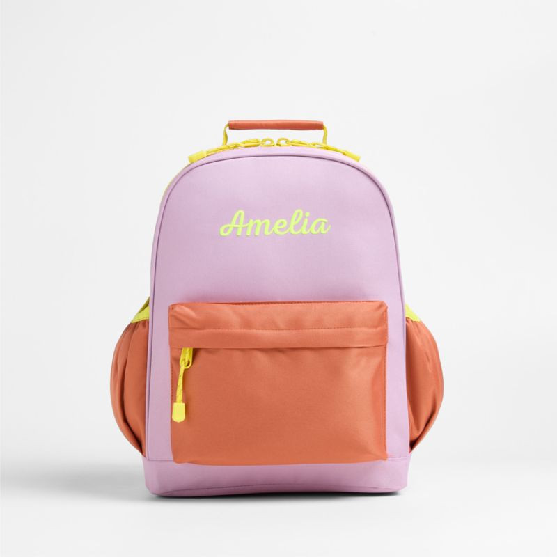 Colorblock Purple and Orange Medium Kids Backpack with Side Pockets + Reviews | Crate & Kids | Crate & Barrel