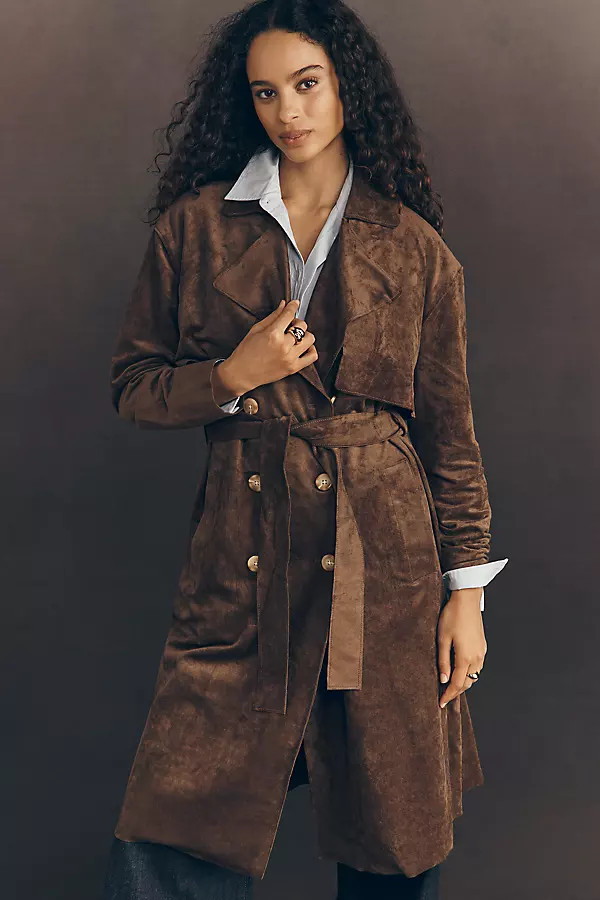 Down to Earth Faux Suede Trench Coat Jacket | Anthropologie (US)