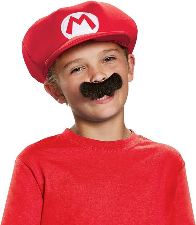 Nintendo Super Mario Brothers Mario Child Hat and Mustache, One Size Child | Amazon (US)