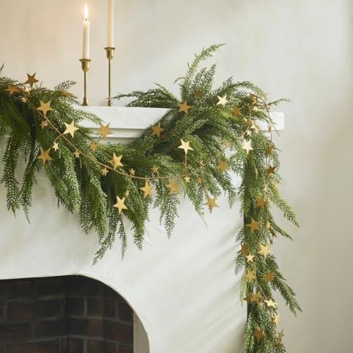 LEIFIDE 50 Inch Christmas Golden Star Garland Glitter Brass Garland Stars Metal Brass Hanging Star Decor Christmas Decorations for Xmas Home Front Door Mantle Table Centerpiece Outdoor Xmas Decor | Amazon (US)