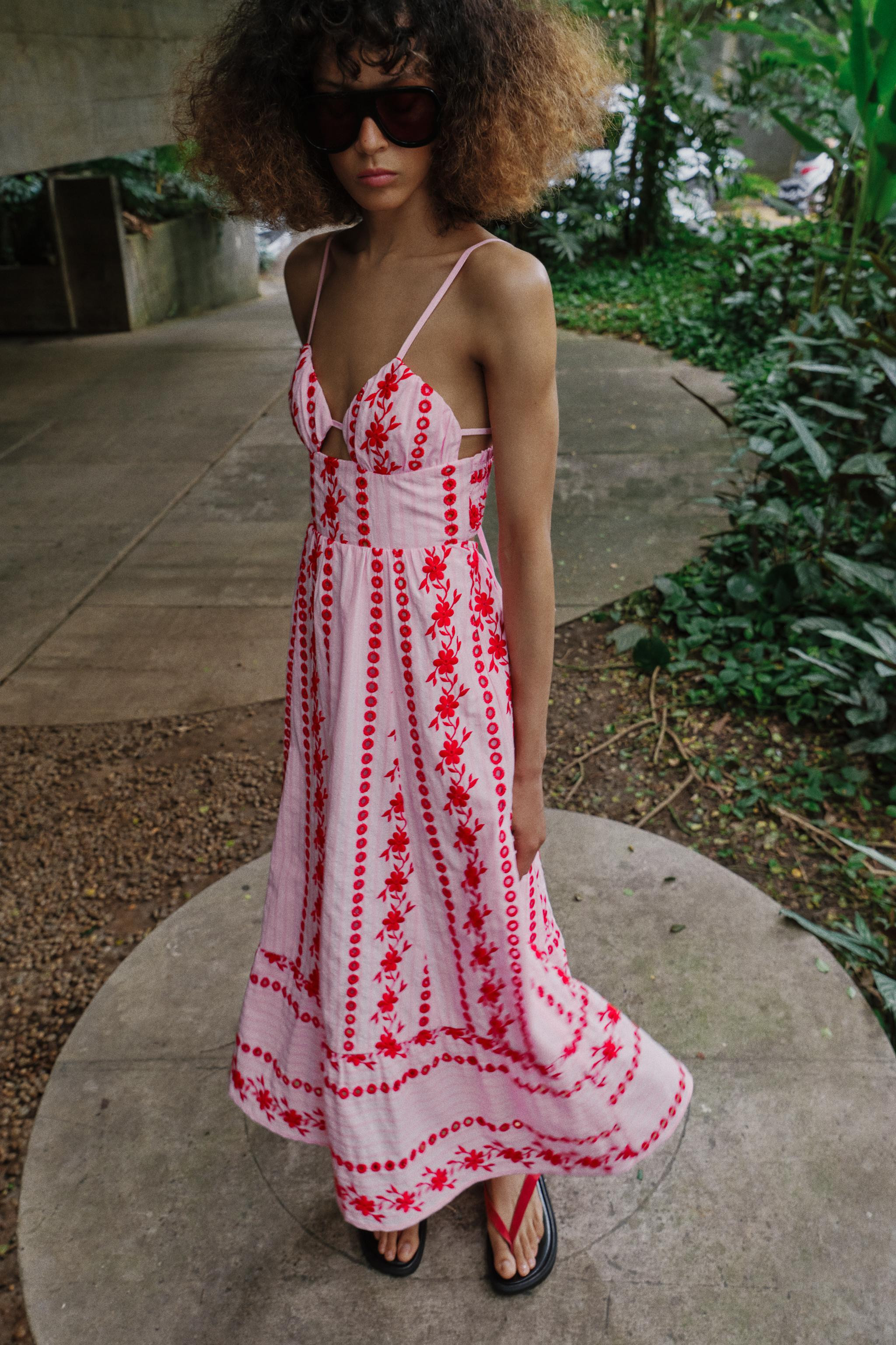 MIDI DRESS WITH CUTWORK EMBROIDERY | Zara UK