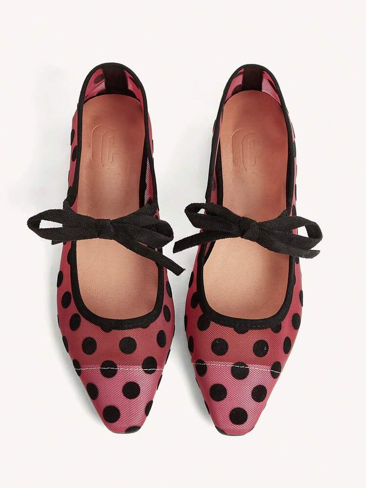 CUCCOO CHICEST New Mesh Polka Dot Bow Decor Pointed Toe Elegant Versatile Women Flat Shoes Spring Shoes Spring Break Easter For Christmas Valentine's Day Elegant Shoes | SHEIN