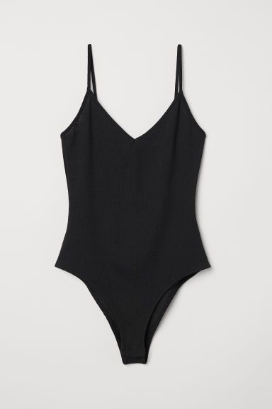 H & M - V-neck Jersey Bodysuit - Black | H&M (US)