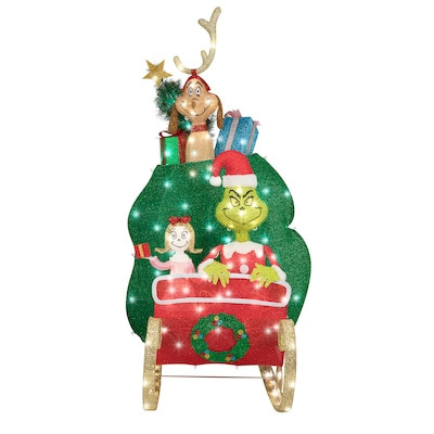 Grinch 4.5-ft LED Grinch in Sleigh Tinsel Christmas Decor | Lowe's