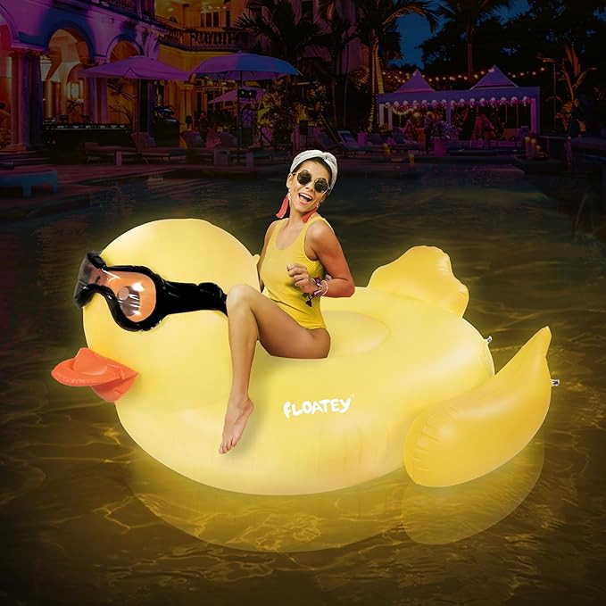 Floatey Giant Inflatable Duck Pool Float with Lights - 65 Inches, RGB Solar Powered LED Pool Floa... | Amazon (US)