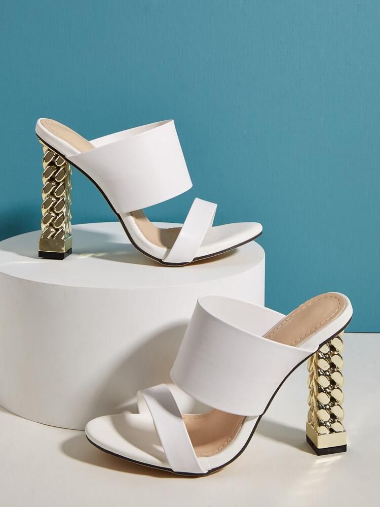 Open Toe Metallic Chunky Heeled Sandal Mules | SHEIN