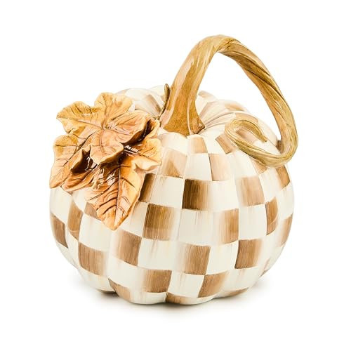 MACKENZIE-CHILDS Twisted-Stem Pumpkin, Resin Halloween Home Decor, Brown-and-White Mocha Check | Amazon (US)