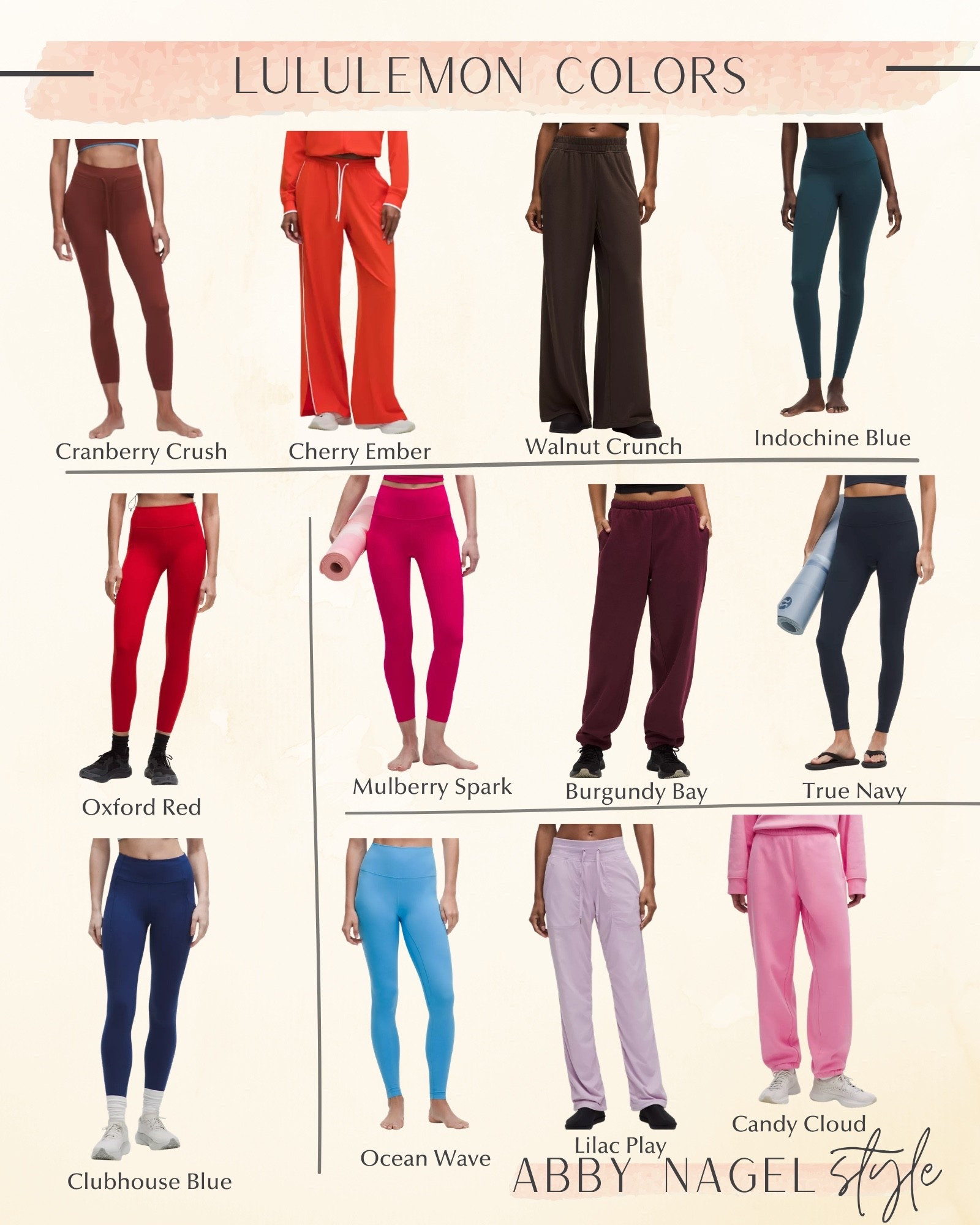 Top Row: 🍁
Oxford Red: all
Clubhouse Blue: 🌷❄️
Middle Row: ❄️ *pink & burgundy also ☀️
Bottom Row: ☀️