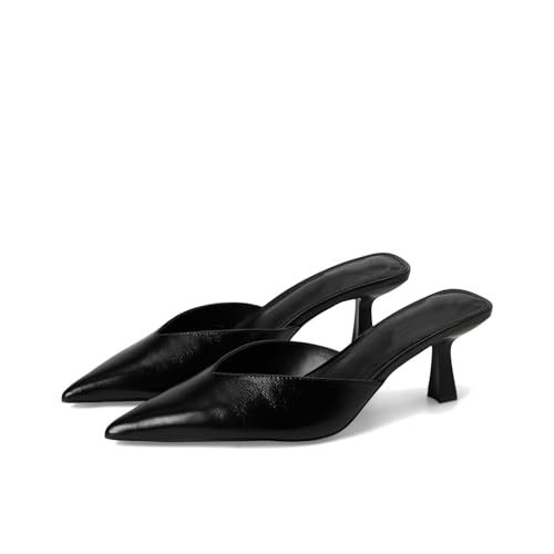 OMLISHZTY Black Kitten Heel Mules for Women Pointed Closed Toe Mule Heels Slip-On Kitten Mules Comfortable Dressy Pump Shoes Wedding Elegant Casual | Amazon (US)