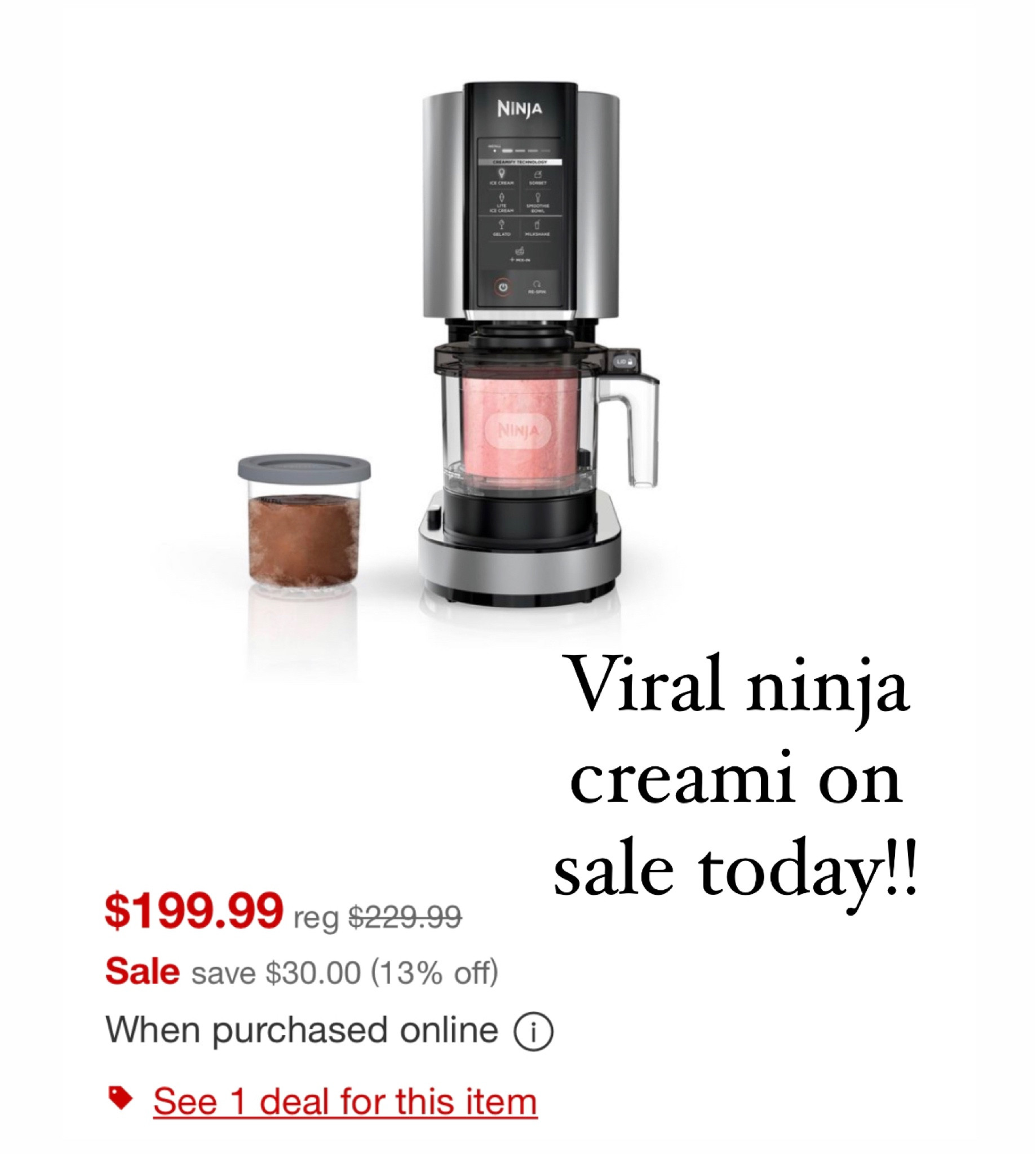 Ninja Creami on sale
Today! #ninjacreami #kitchendeals #targetfinds 

#LTKSeasonal #LTKGiftGuide #LTKsalealert