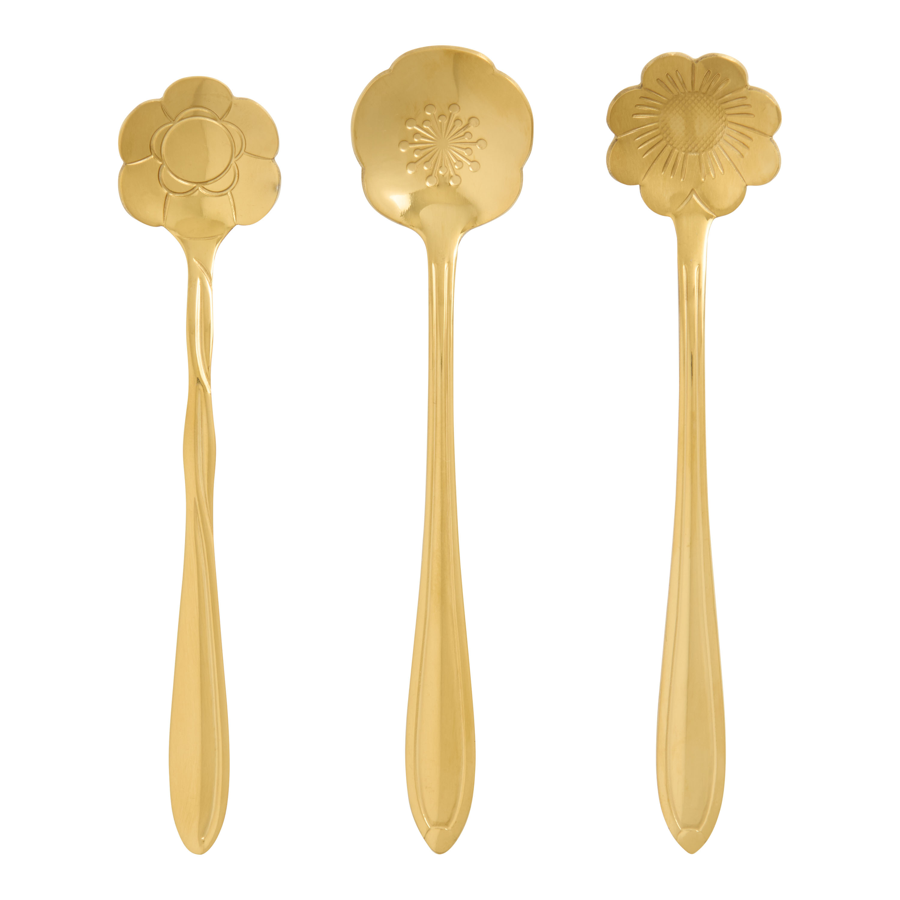 Gold Stainless Steel Flower Shaped Cocktail Spoons Set of 3 | World Market