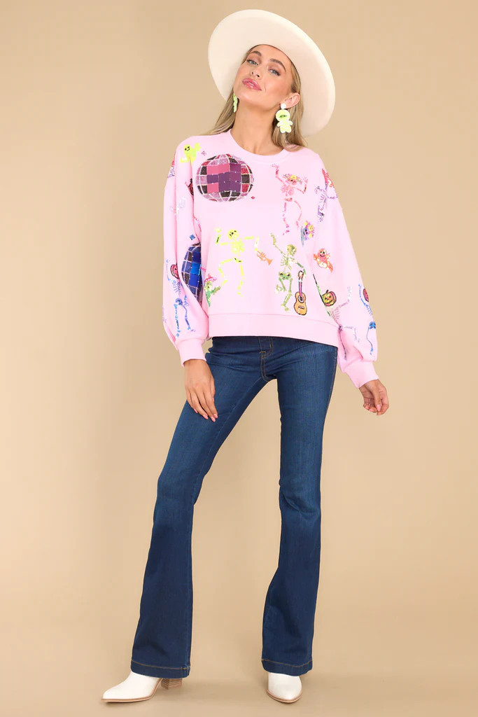 Pink Skeleton Disco Party Sweatshirt | Red Dress 