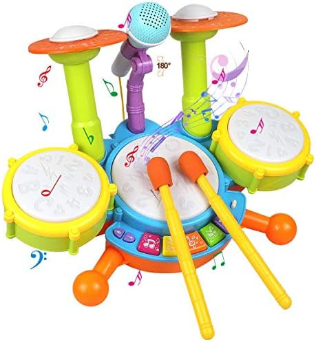 POKONBOY Kids Drum Set Toddler Toys with Adjustable Microphone, Musical Instruments Playset Fit f... | Amazon (US)