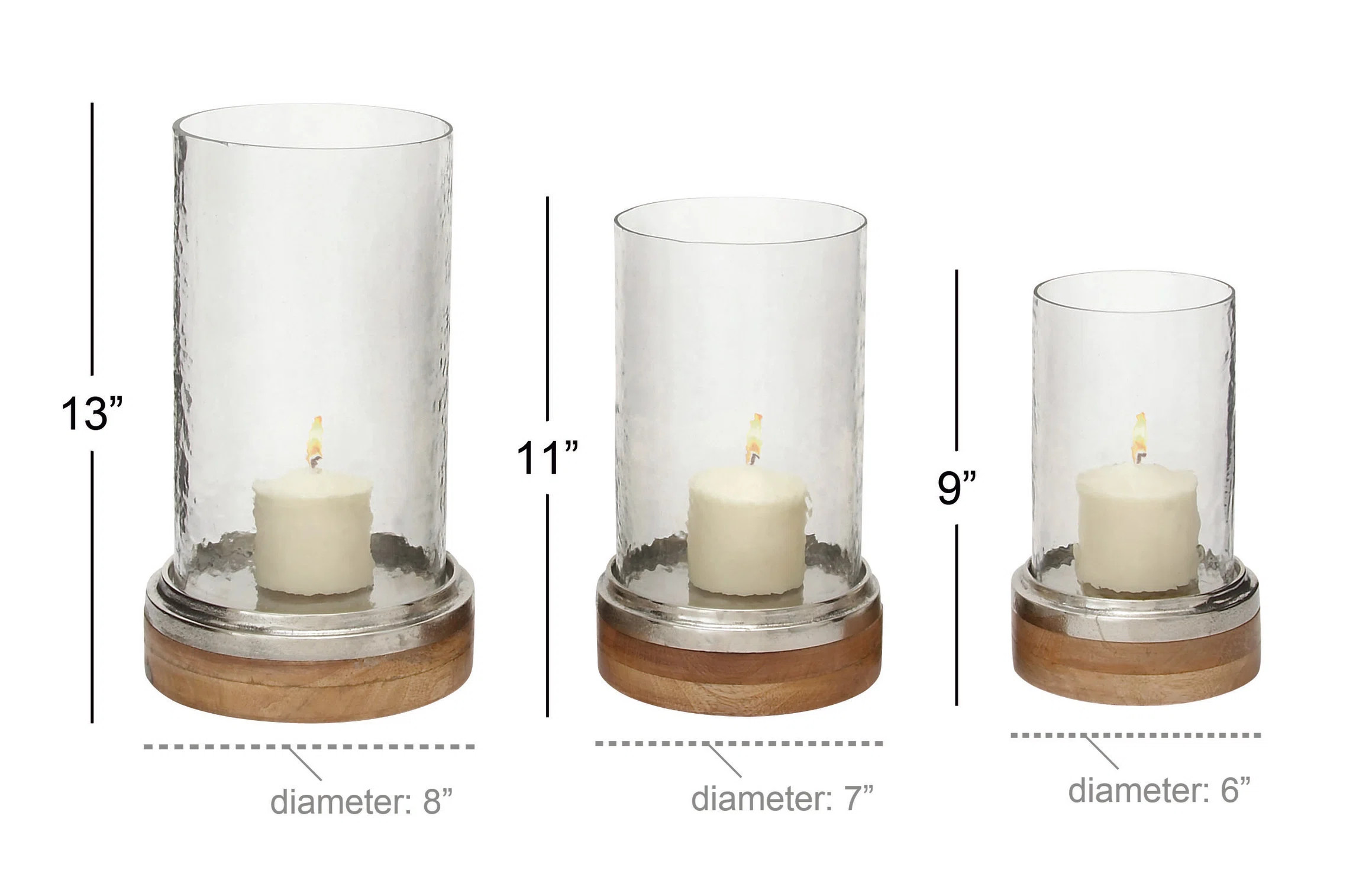 Brown Wood Pillar Hurricane Lamp 3 - Pieces | Wayfair North America