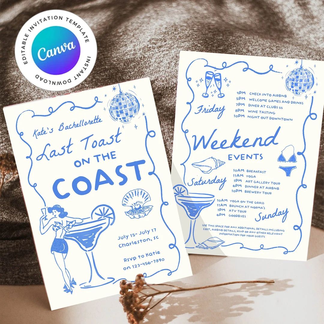 Coastal Bachelorette Invitation and Itinerary Template, Last Toast on the Coast, Coastal Grandma,... | Etsy (US)