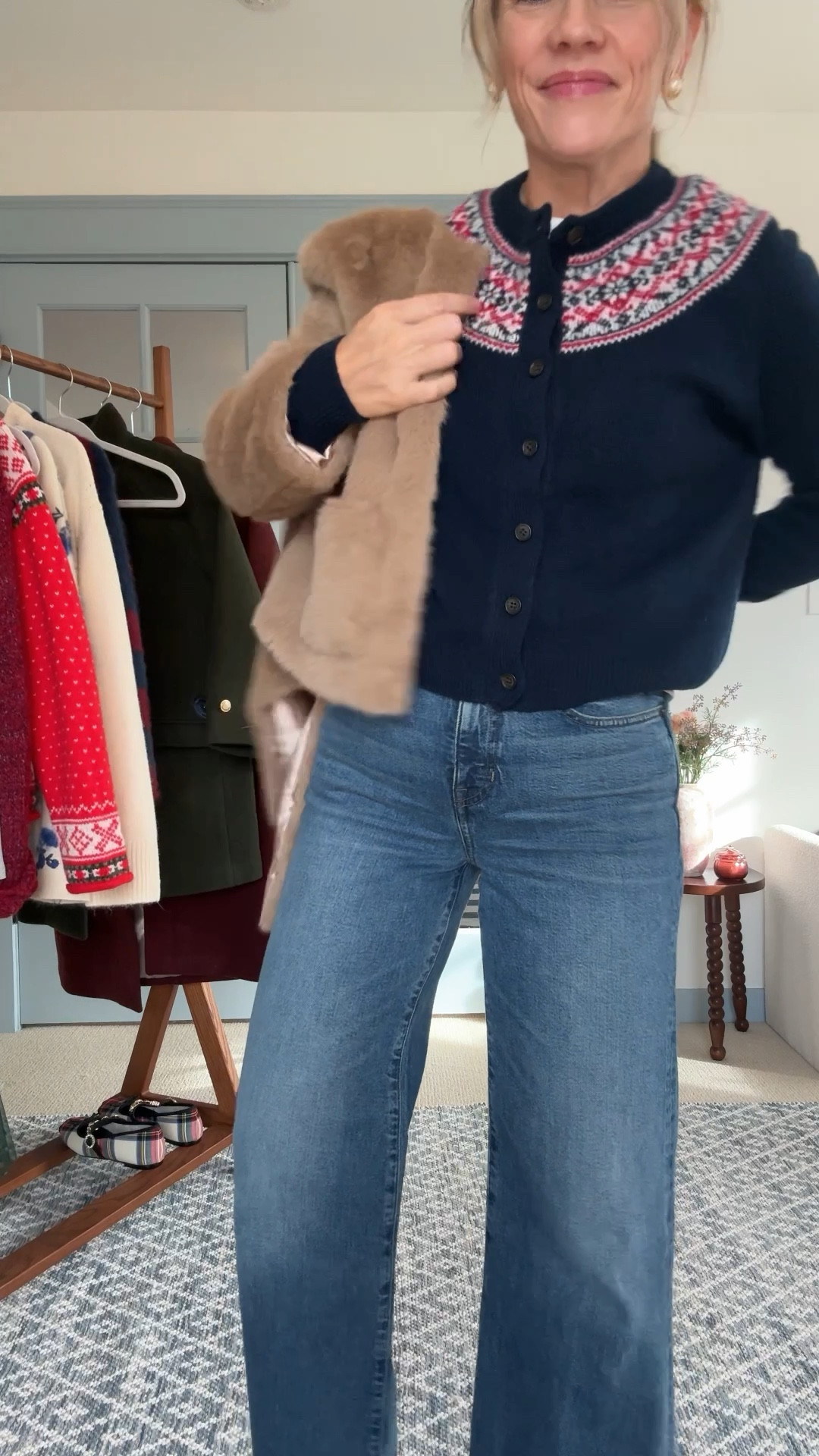30% off stunning faux fur jacket, perfect for holiday outfits. Front hook closure, cropped fit, wearing my regular size small. Trouser jeans in my regular size petite length (5’3”) all else is true to size 
xo, Claire  

#LTKOver40 #LTKSaleAlert #LTKHoliday