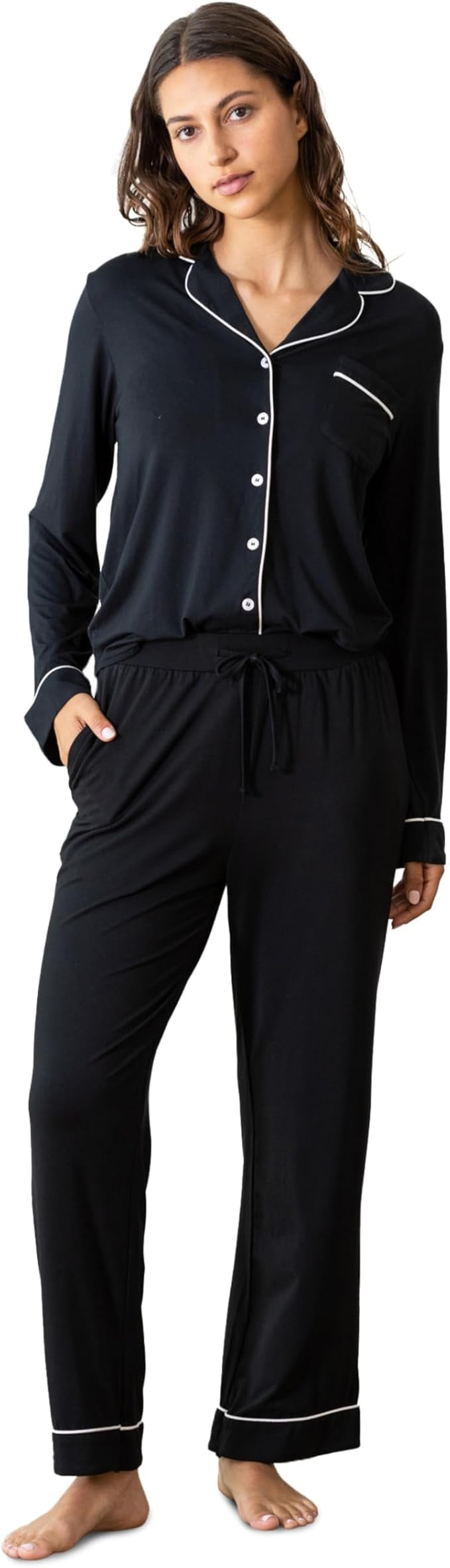 Cozy Earth 100% Viscose From Bamboo Long Sleeve Pajama Set For Women - Button-Up Sleepwear | Amazon (US)