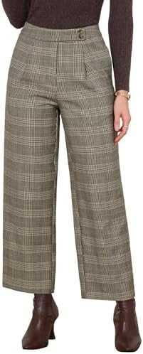 Allegra K Women's Plaid Dress Pants for Work | Business Casual, Back Elastic Wasit, with Pockets,... | Amazon (US)