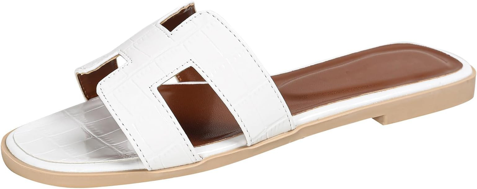 Womens Sandals Flat Slip On Flat Slide on Sandals Summer Ten colors Brown Sandal White Green | Amazon (US)