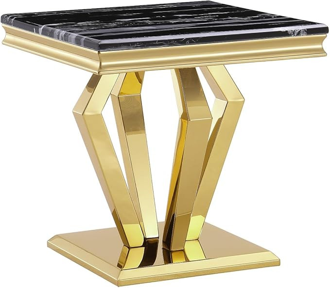 Black and Gold End Table, 22-inch Square End Table with Polished Stainless Steel Base | Amazon (US)