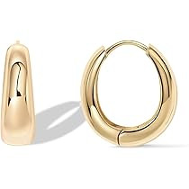 PAVOI 14K Gold Plated 925 Sterling Silver Post Small Chunky Hoops Earrings | Thick Lightweight Go... | Amazon (US)