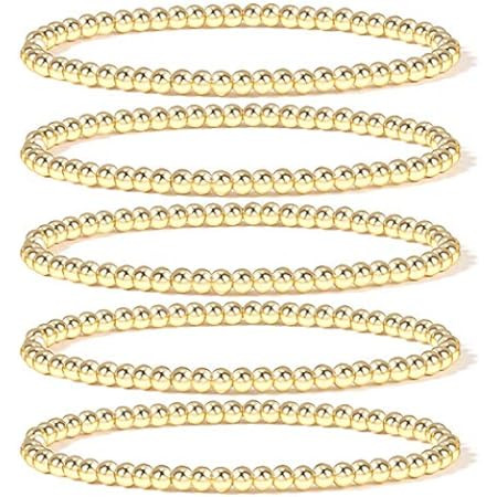 Badu Gold Bead Bracelet for Women 14K Gold Plated Bead Ball Bracelet Stretchable Elastic Hypoalle... | Amazon (US)