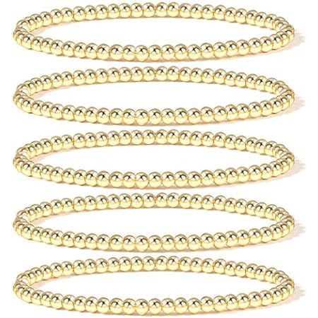 Badu Gold Bead Bracelet for Women 14K Gold Plated Bead Ball Bracelet Stretchable Elastic Hypoalle... | Amazon (US)