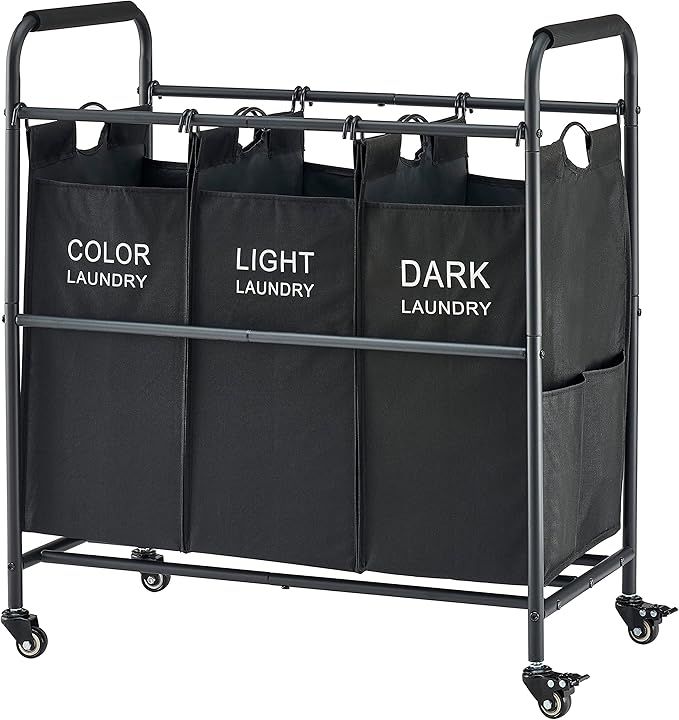 Tajsoon 3 Bag Laundry Sorter Cart, Laundry Hamper Sorter Basket with Heavy Duty Lockable Rolling ... | Amazon (US)
