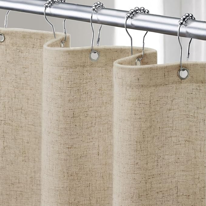 Linen Shower Curtain Flax Tan, Fabric Boho Farmhouse Shower Curtains for Bathroom Cotton Natural ... | Amazon (US)